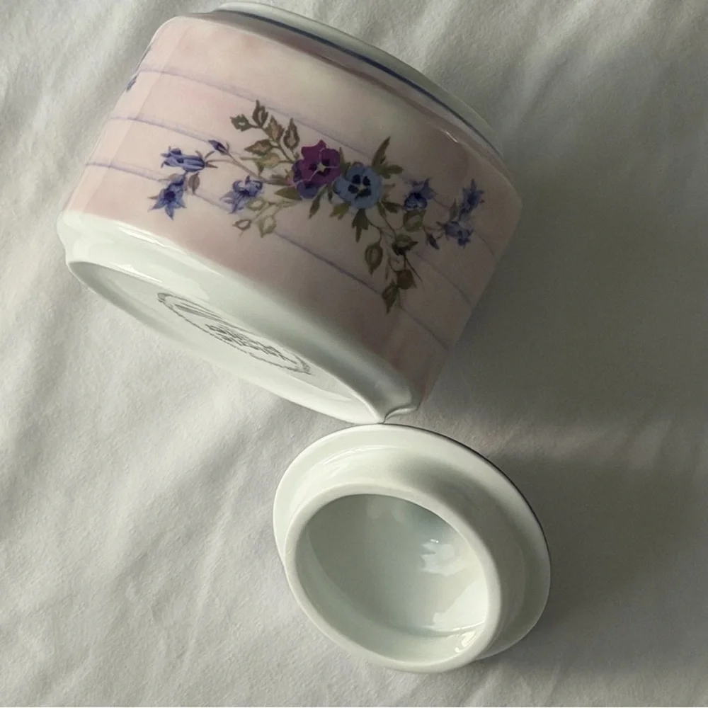 Vintage Porcelain Floral Pink Purple Valerie Pfeiffer Large Retro Y2K Sugar Jar